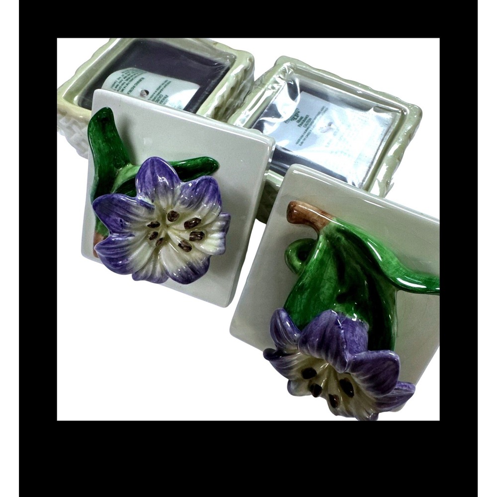 Fitz and Floyd Morning Glory Lily Ceramic Candle Holders Set of 2‎ Purple White